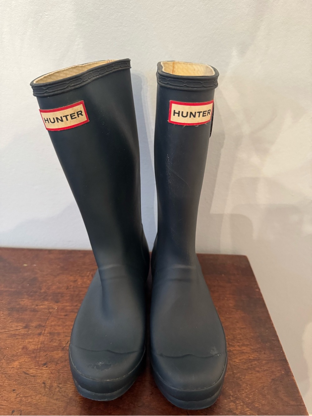 Hunter Kids Tall Black Rain Boots with Red Logo